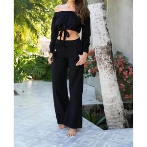 NEW BLANCO BY NATURE liza long sleeve crop top in black